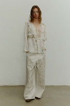 Printed Patchwork Tie-Front Long-Sleeve Cardigan