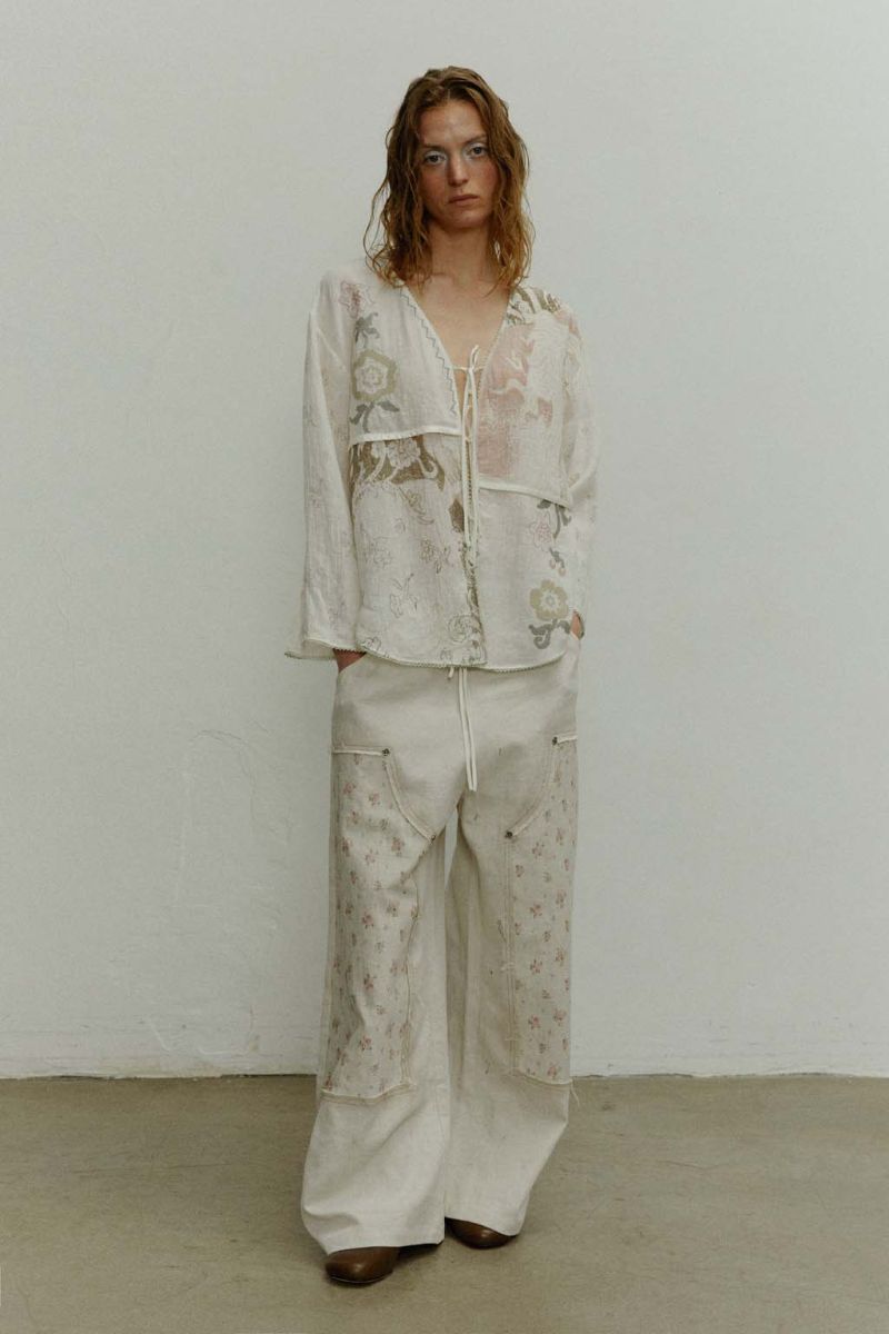 Printed Patchwork Tie-Front Long-Sleeve Cardigan