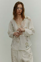 Printed Patchwork Tie-Front Long-Sleeve Cardigan