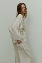 Printed Patchwork Tie-Front Long-Sleeve Cardigan
