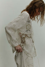 Printed Patchwork Tie-Front Long-Sleeve Cardigan