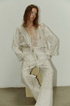 Printed Patchwork Tie-Front Long-Sleeve Cardigan
