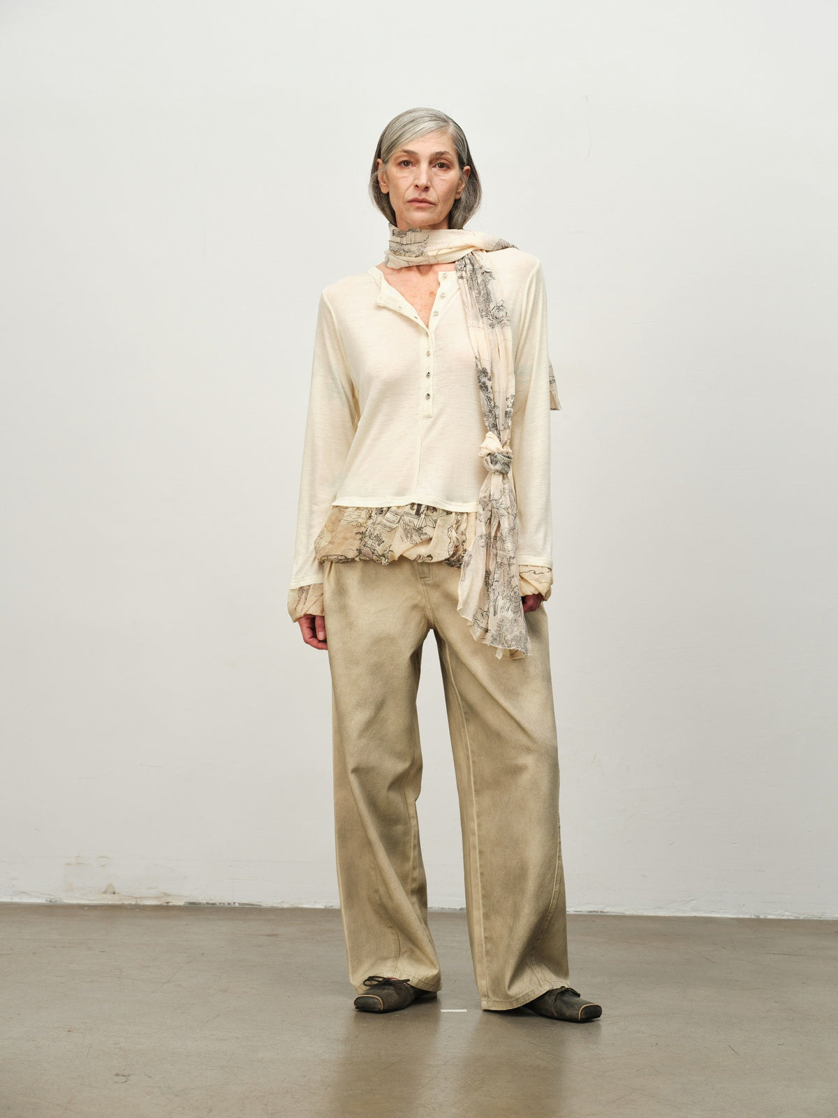 "Garden Dream" Print Wool Bubble-Hem Top