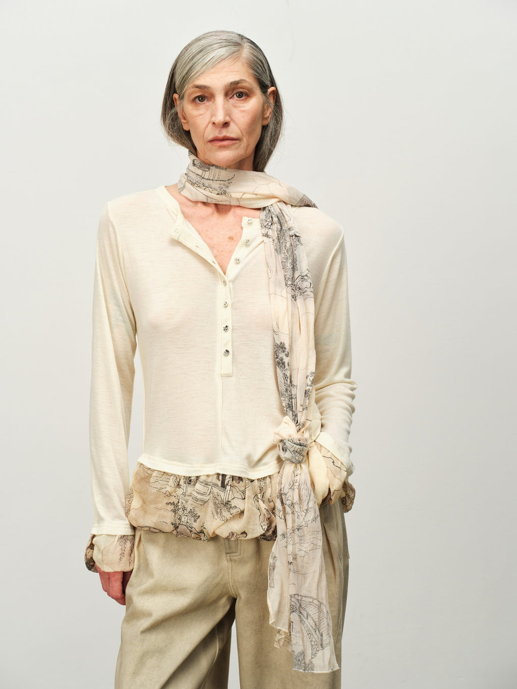 "Garden Dream" Print Wool Bubble-Hem Top