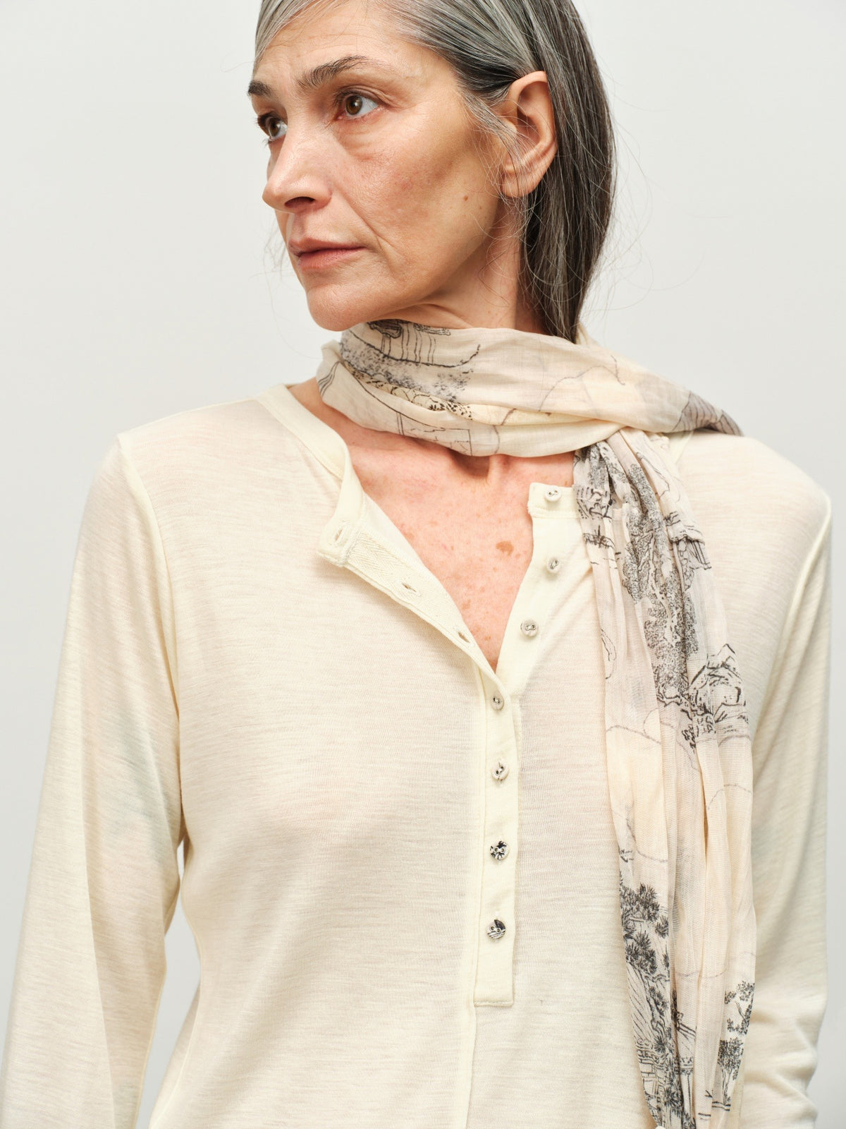 "Garden Dream" Print Wool Bubble-Hem Top