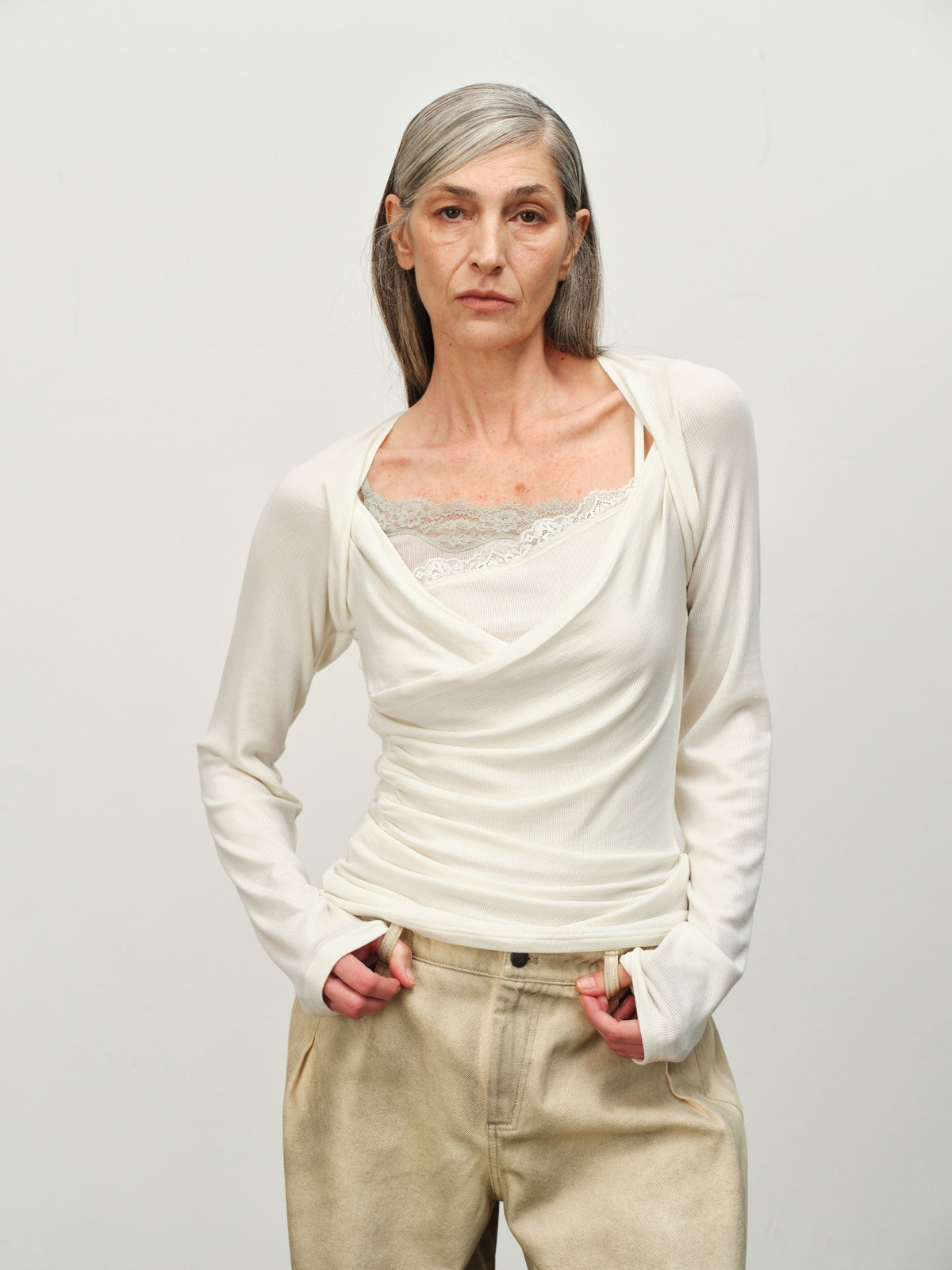 Asymmetric Cowl-Neck Wool Top