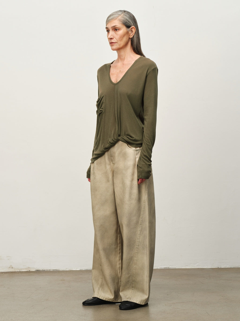 Twist-Hem U-Neck Long-Sleeve Tee