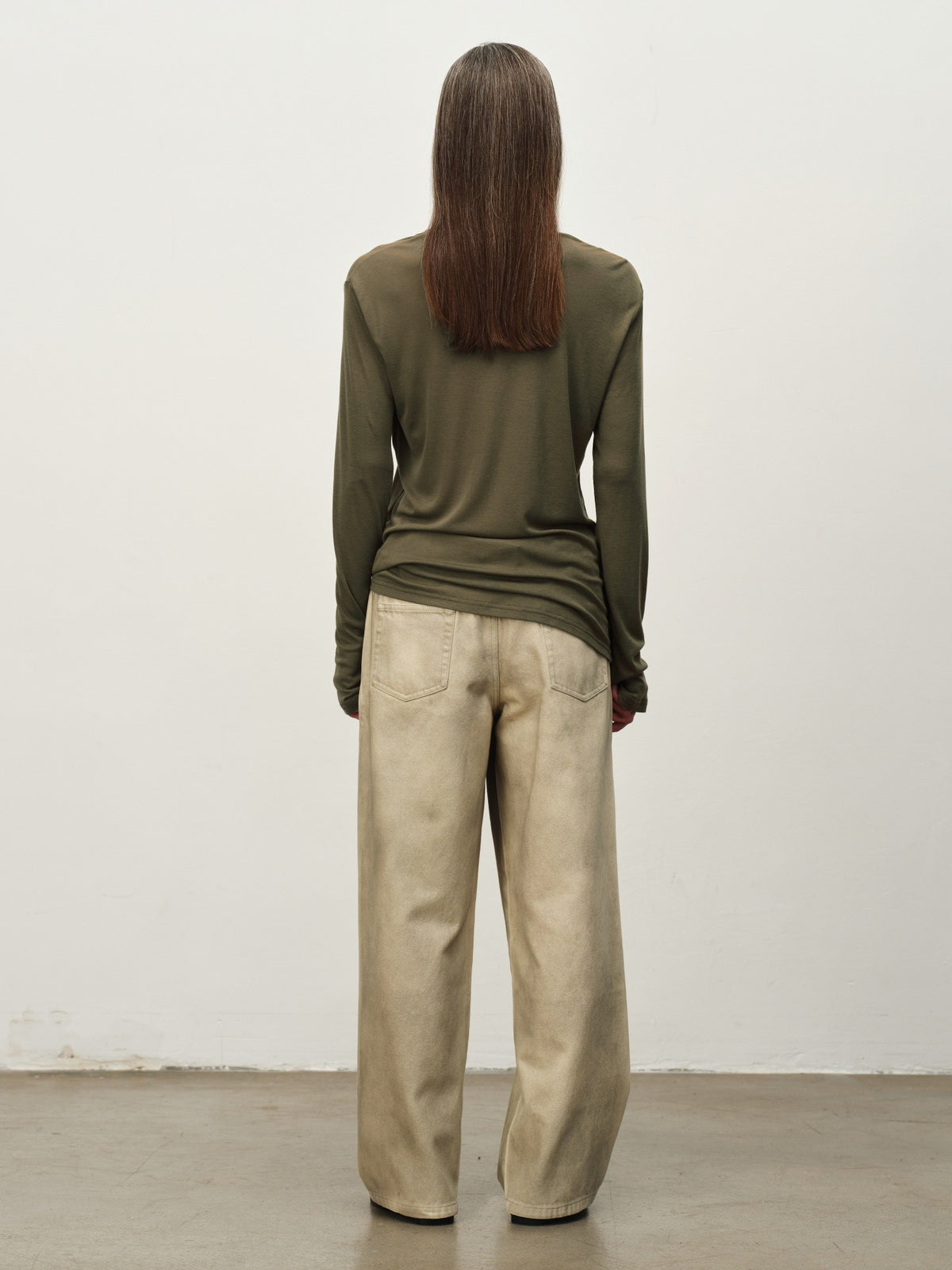Twist-Hem U-Neck Long-Sleeve Tee