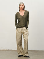 Twist-Hem U-Neck Long-Sleeve Tee