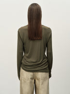 Twist-Hem U-Neck Long-Sleeve Tee