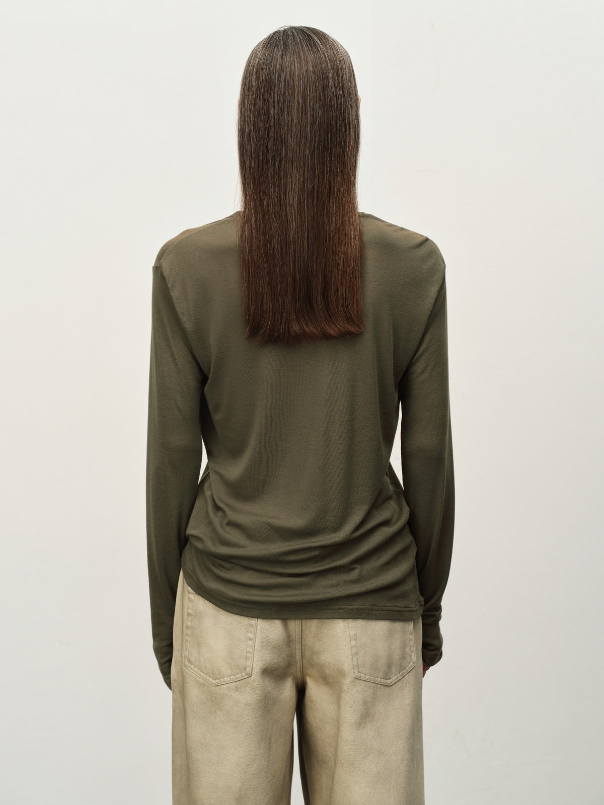 Twist-Hem U-Neck Long-Sleeve Tee