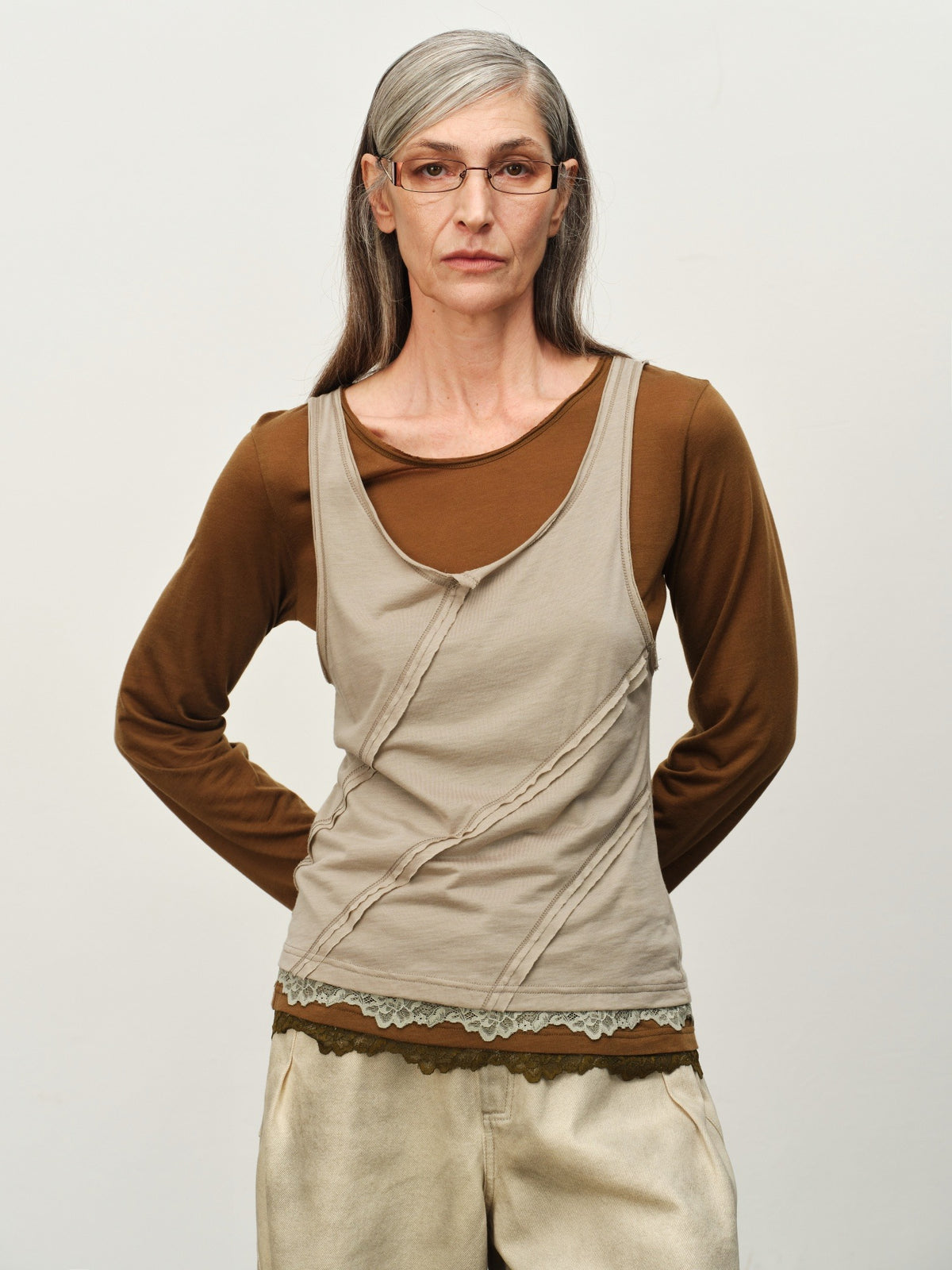 Colorblock Lace-Hem Layered Tee