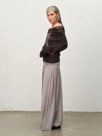Linen-Wool Cowl Neck Off-Shoulder Top