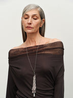 Linen-Wool Cowl Neck Off-Shoulder Top