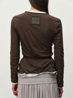 Linen-Blend Ruffle-Trim Cardigan