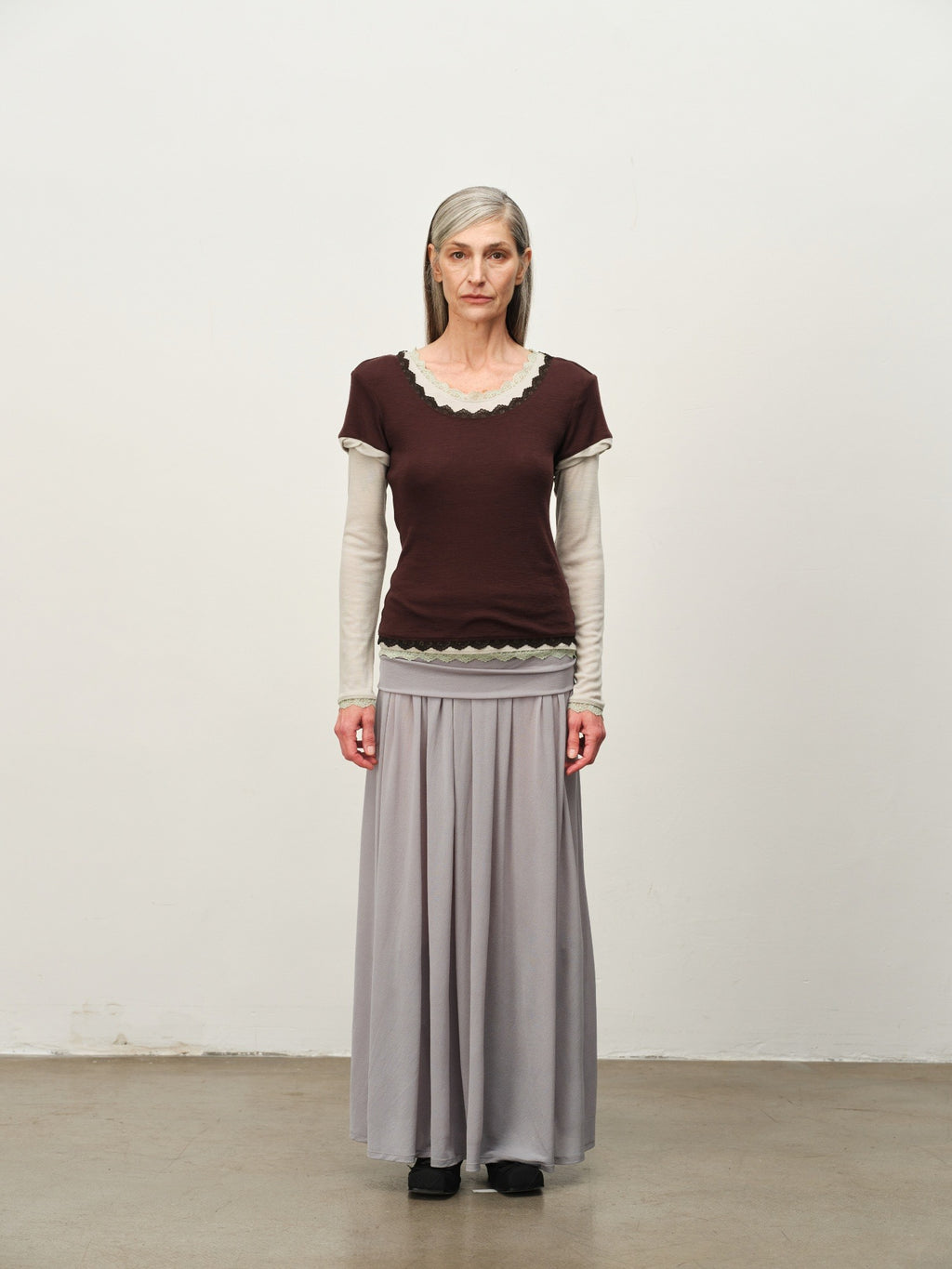 Faux Two-Piece Lace Colorblock Top