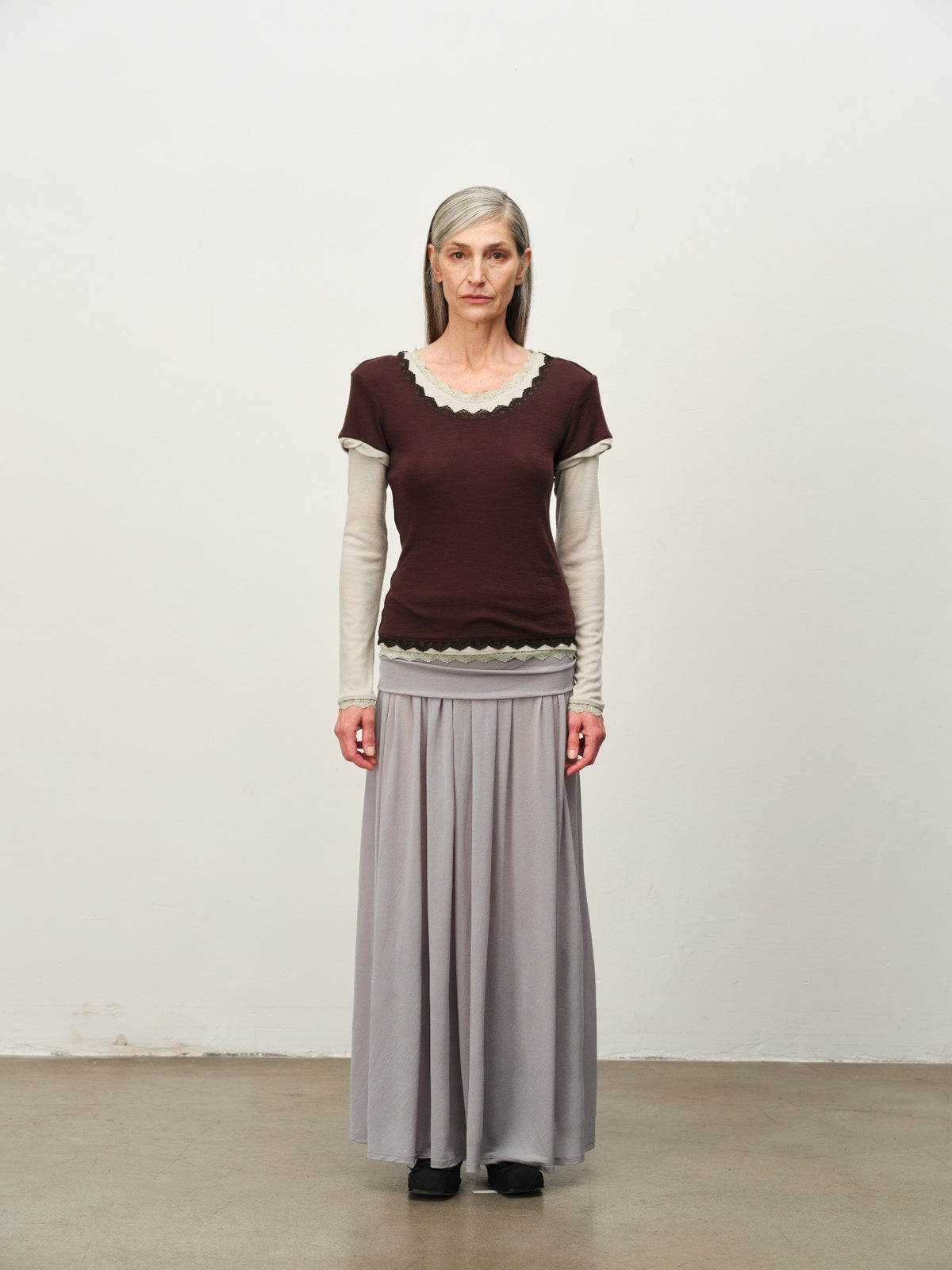 Faux Two-Piece Lace Colorblock Top