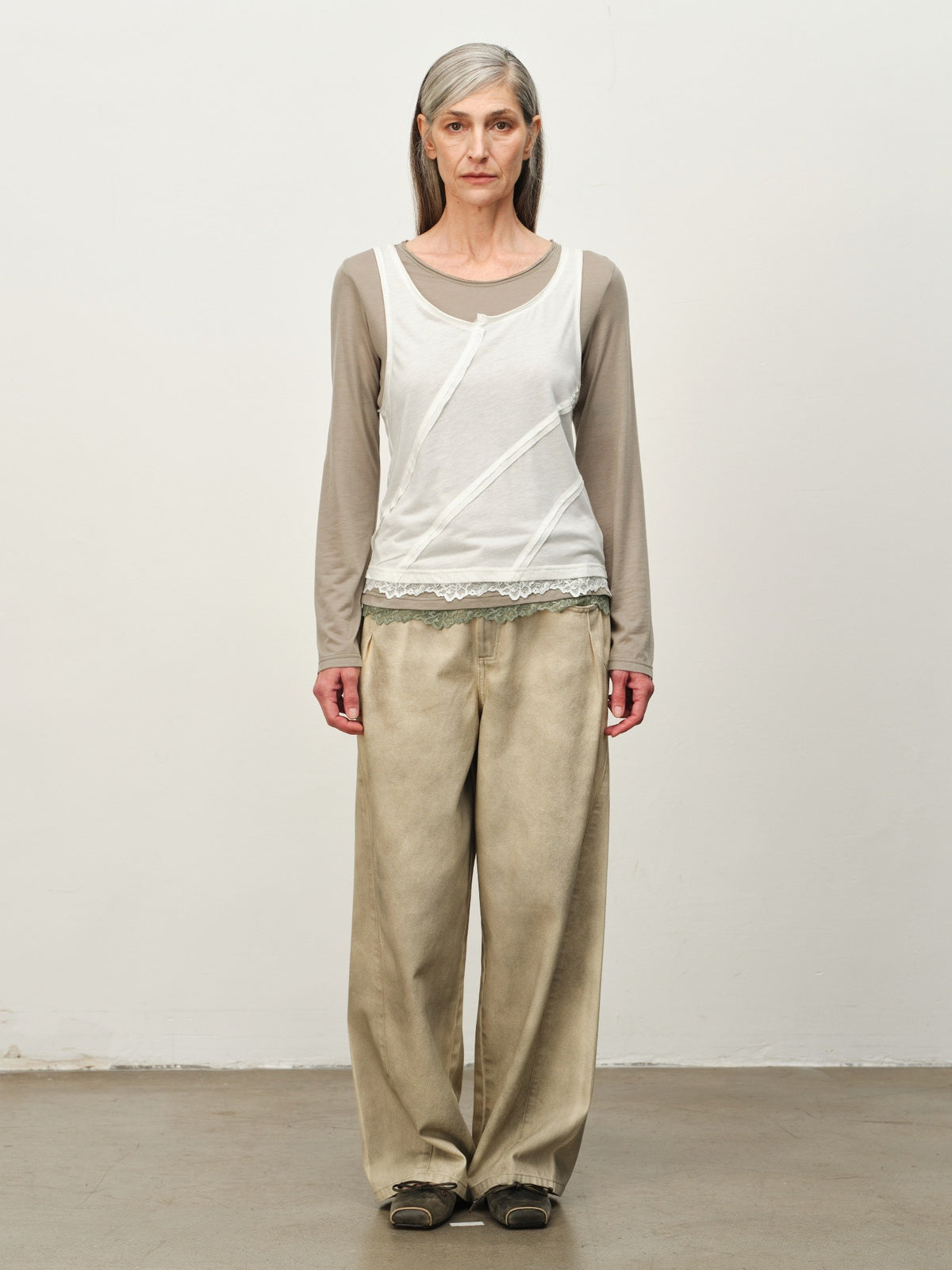 Colorblock Lace-Hem Layered Tee
