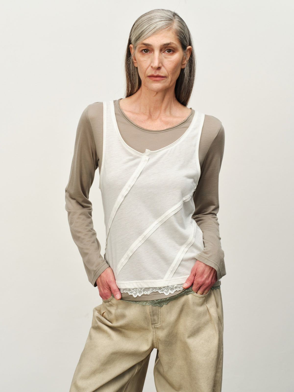 Colorblock Lace-Hem Layered Tee