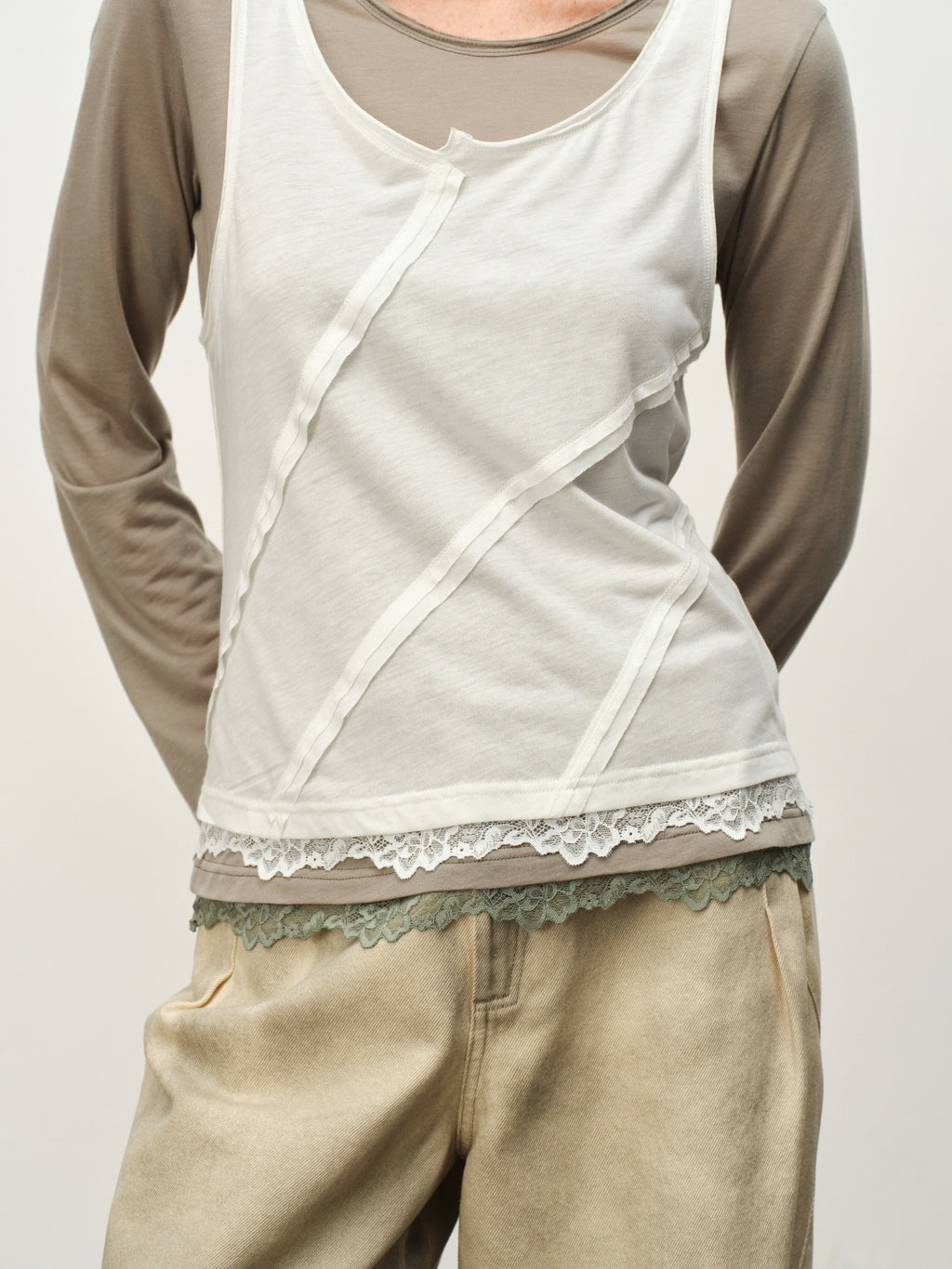 Colorblock Lace-Hem Layered Tee