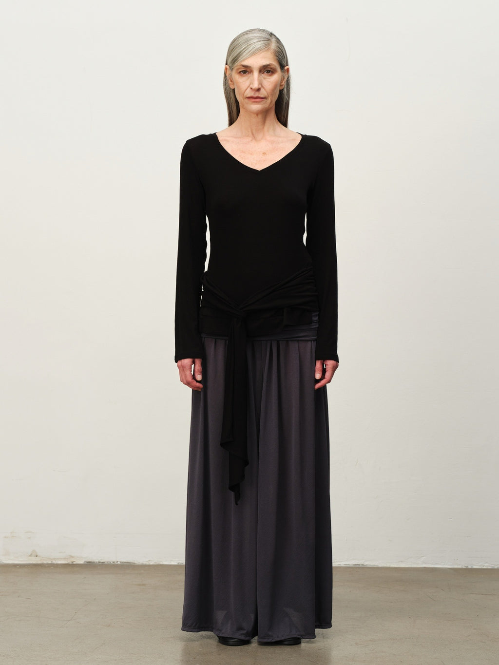 Tie-Hem V-Neck Long-Sleeve Tee