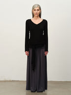 Tie-Hem V-Neck Long-Sleeve Tee