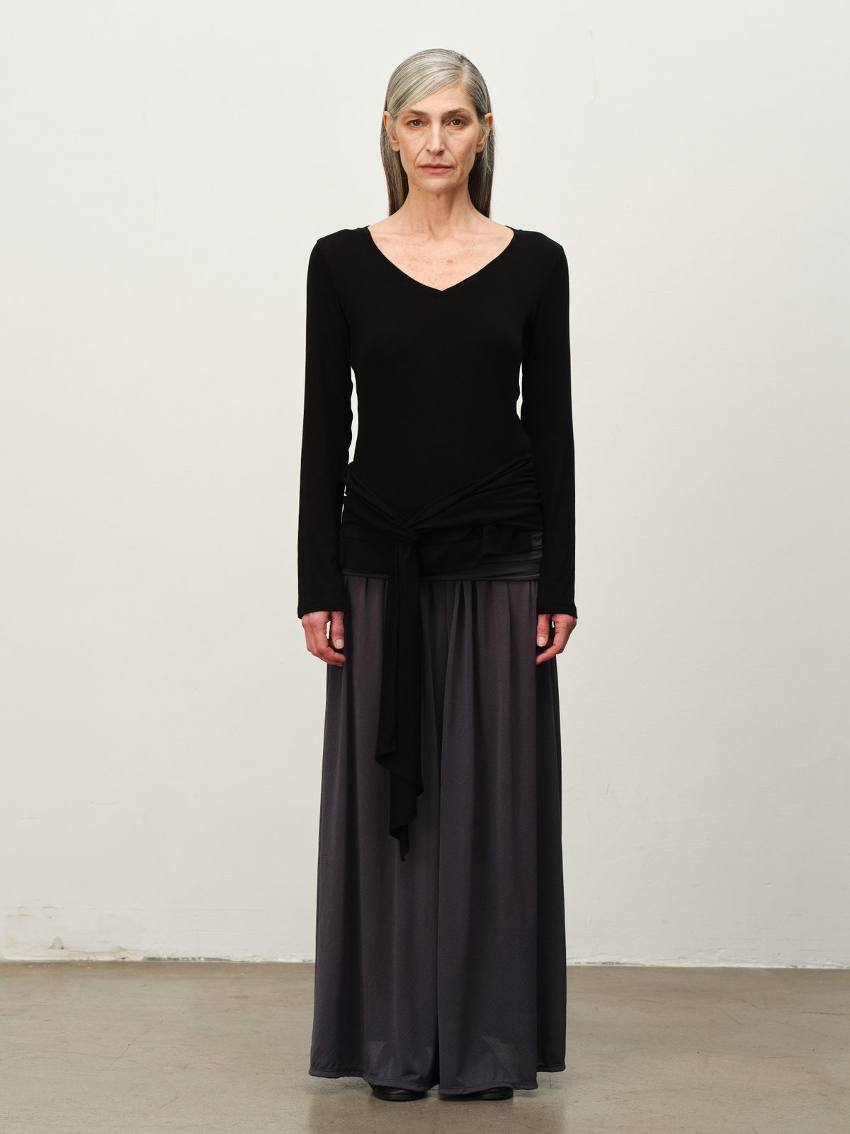 Tie-Hem V-Neck Long-Sleeve Tee