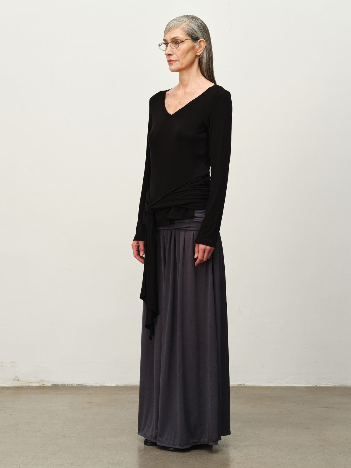 Tie-Hem V-Neck Long-Sleeve Tee