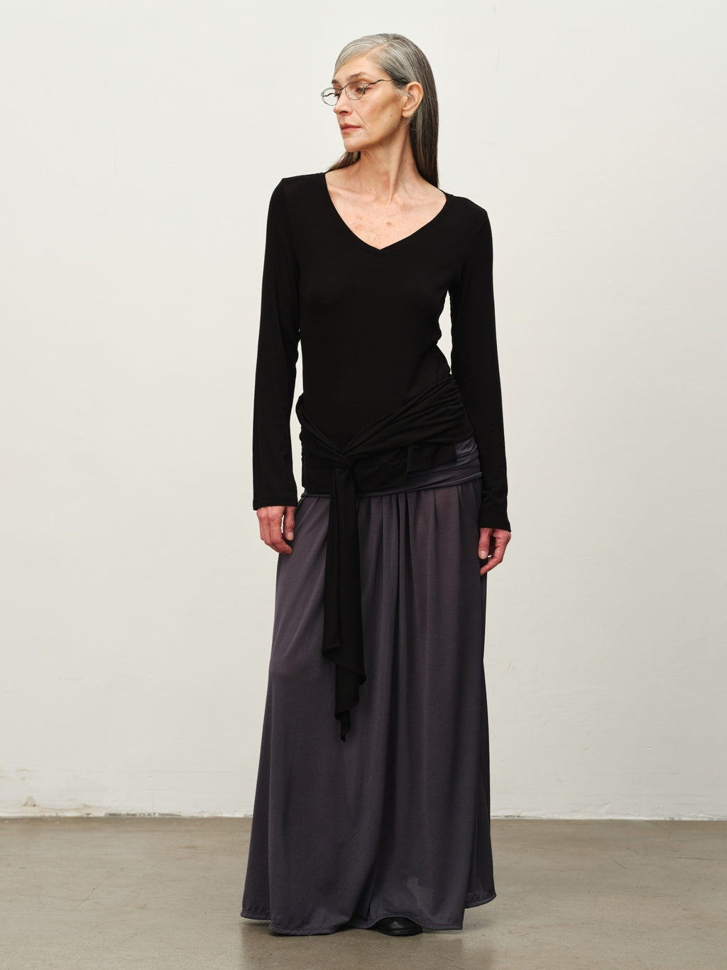 Tie-Hem V-Neck Long-Sleeve Tee