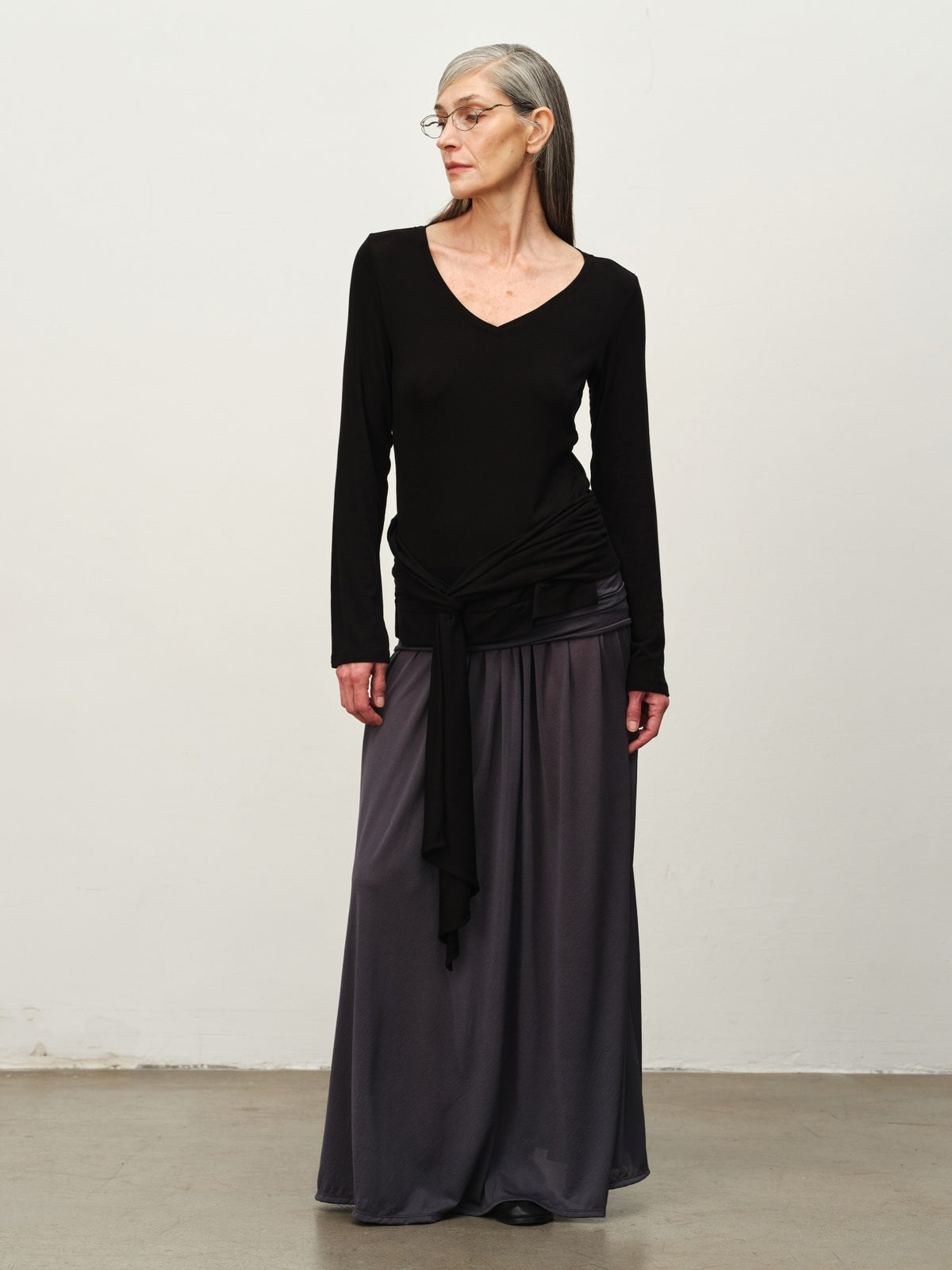 Tie-Hem V-Neck Long-Sleeve Tee