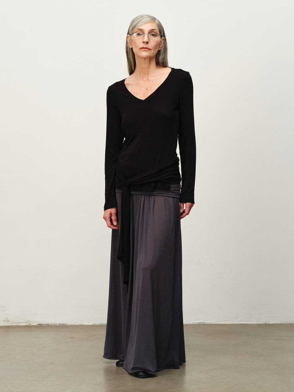 Tie-Hem V-Neck Long-Sleeve Tee