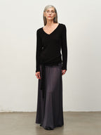 Tie-Hem V-Neck Long-Sleeve Tee