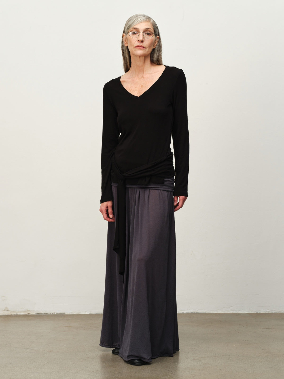 Tie-Hem V-Neck Long-Sleeve Tee