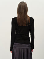 Tie-Hem V-Neck Long-Sleeve Tee