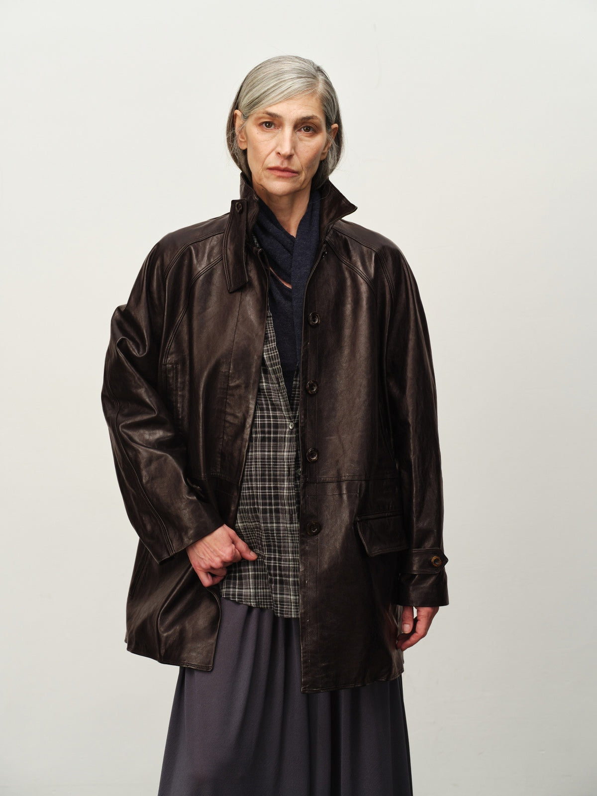 Waxed Sheep Leather Midi Jacket