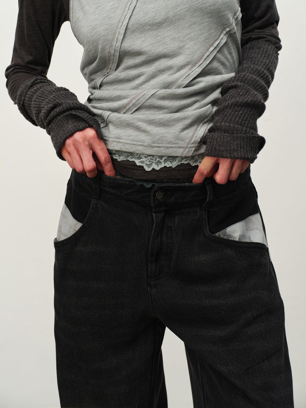 "Garden Dream" Print Straight Jeans