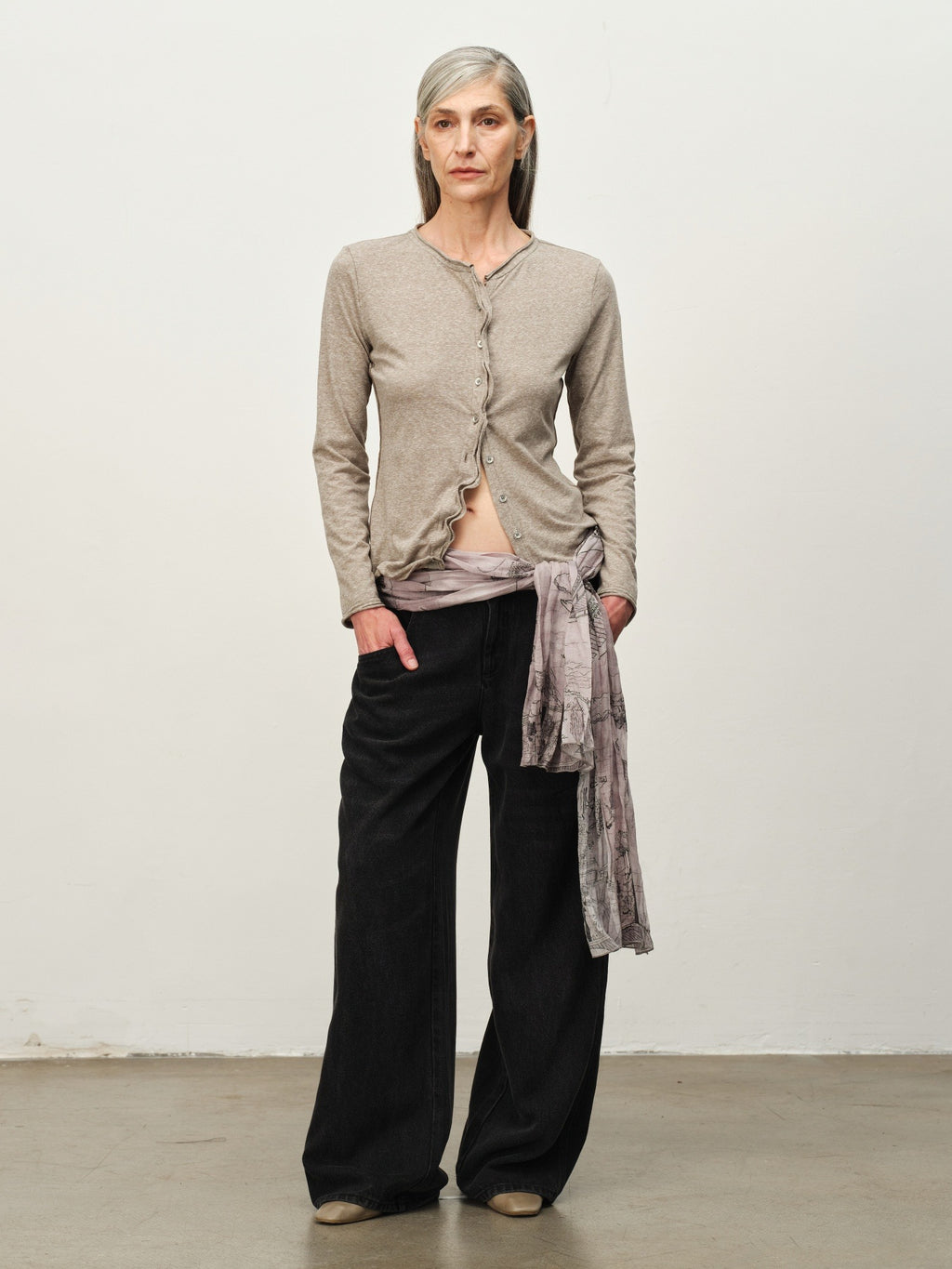 Linen-Blend Ruffle-Trim Cardigan