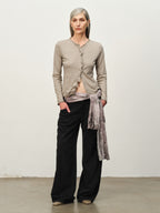 Linen-Blend Ruffle-Trim Cardigan