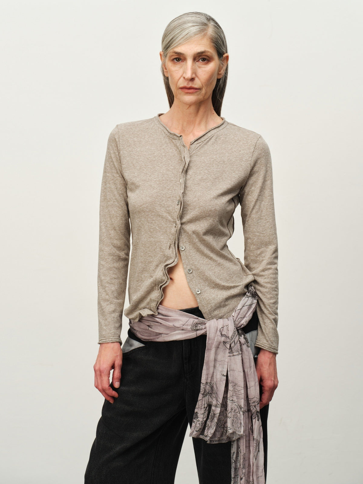 Linen-Blend Ruffle-Trim Cardigan