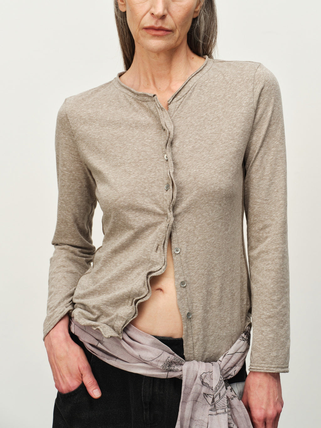 Linen-Blend Ruffle-Trim Cardigan