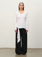 Tie-Hem V-Neck Long-Sleeve Tee