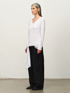 Tie-Hem V-Neck Long-Sleeve Tee