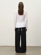 Tie-Hem V-Neck Long-Sleeve Tee