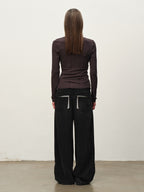 Wool-Blend Lace-Cuff Henley Top