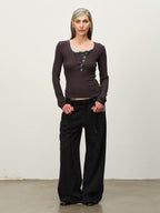 Wool-Blend Lace-Cuff Henley Top