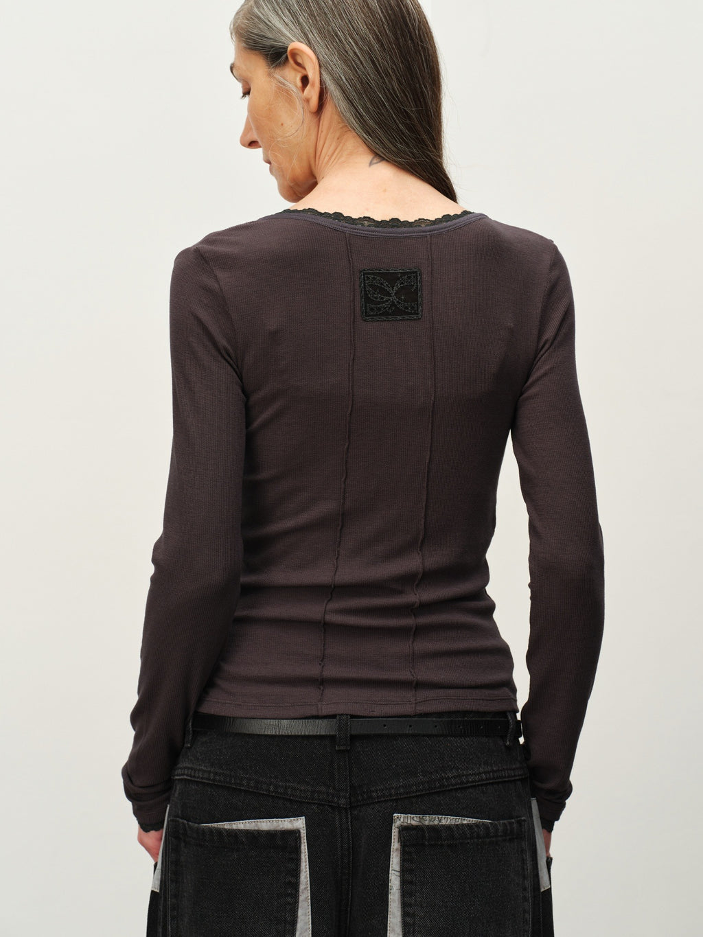 Wool-Blend Lace-Cuff Henley Top
