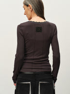 Wool-Blend Lace-Cuff Henley Top