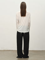 Twist-Hem U-Neck Long-Sleeve Tee