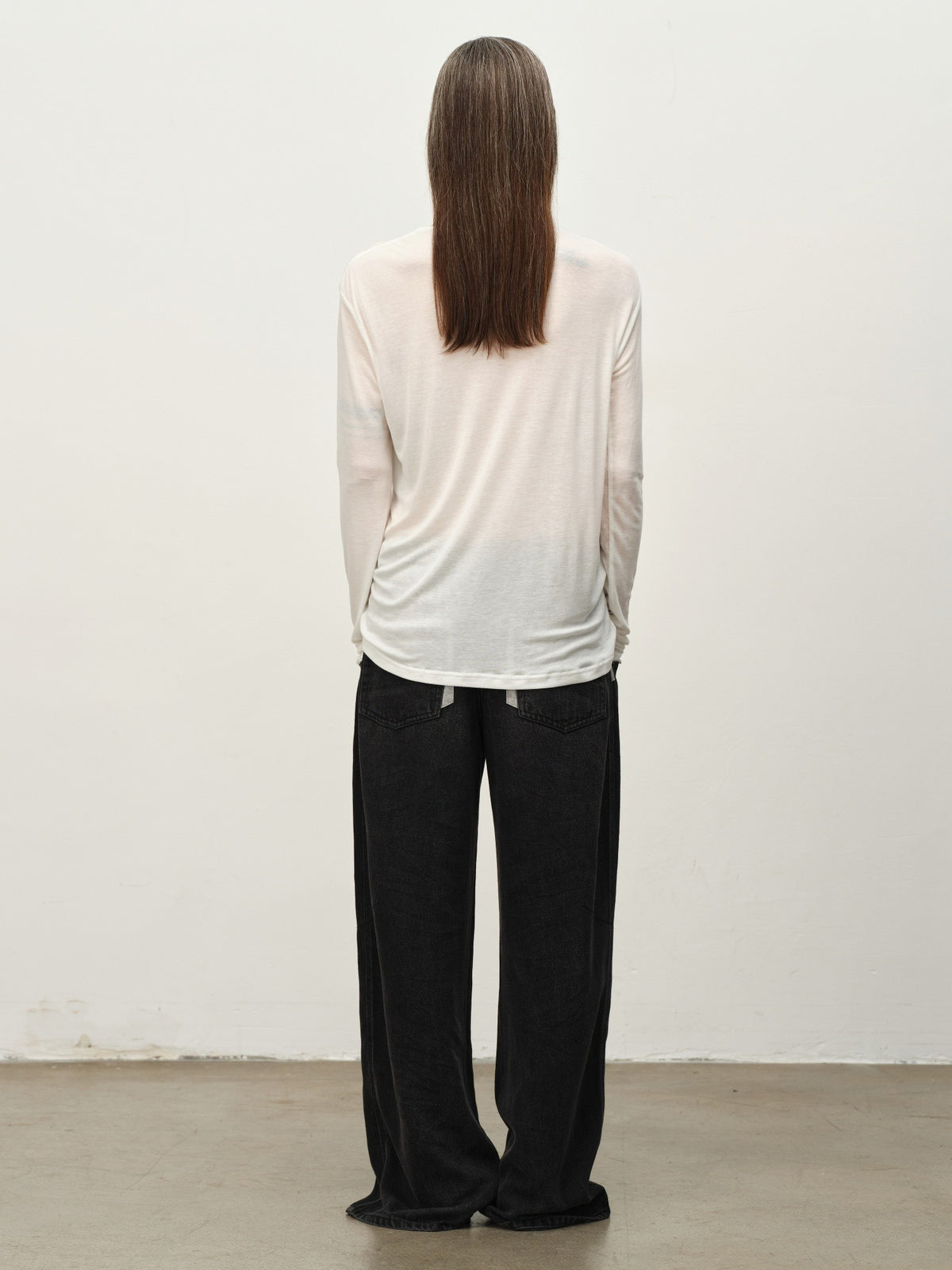 Twist-Hem U-Neck Long-Sleeve Tee