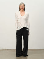 Twist-Hem U-Neck Long-Sleeve Tee